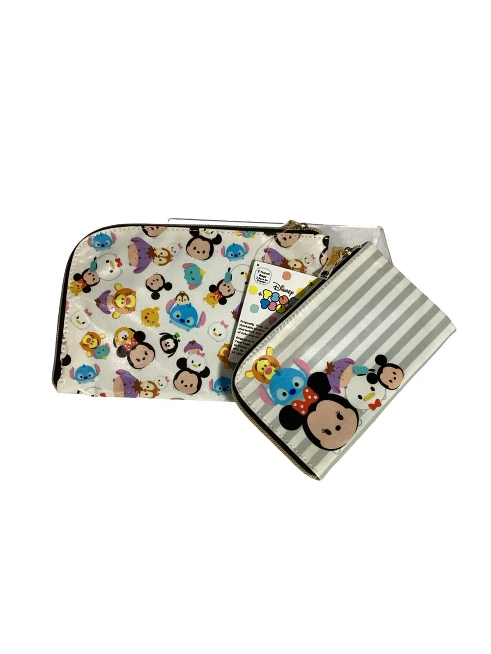Disney Tsum Tsum Set of 2 Travel Zippered Cosmetic Bag Pouches NEW